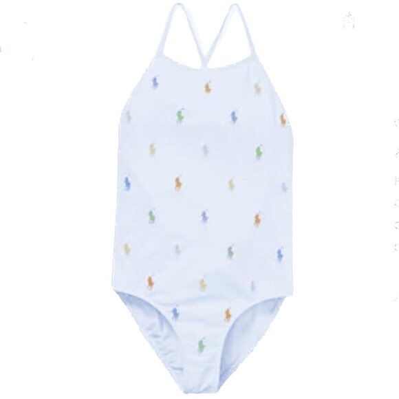 Polo Ralph Lauren Girl's Polo Pony One-Piece Swimsuit in Rainbow Big Kid Size 12